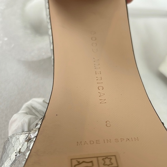 Good American Platform Block Heel Sandals In Silver Snake Size 8 NIB - Picture 7 of 8